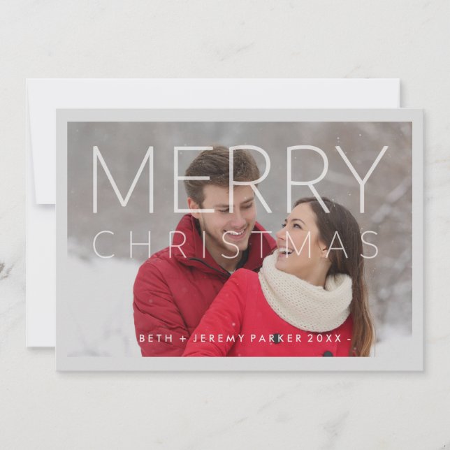 Modern Merry Christmas Overlay with Photo Holiday Card (Front)