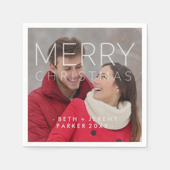 Modern Merry Christmas Overlay with Photo Napkin (Front)