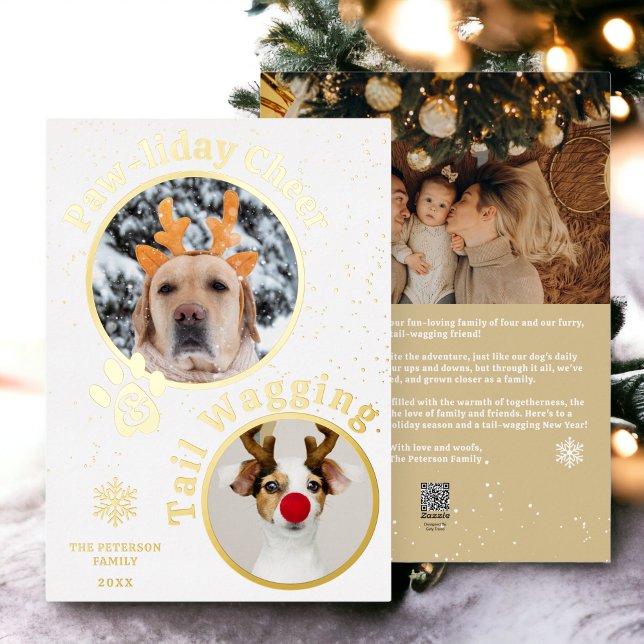 Modern merry Christmas pawliday pets fun 3 photos Foil Holiday Card (Modern merry Christmas pawliday pets fun 3 photos Foil Holiday Card)