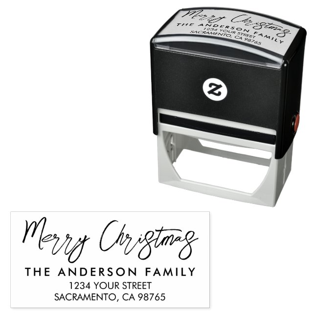 Modern Merry Christmas Personalised Holiday  Self-inking Stamp (In Situ)