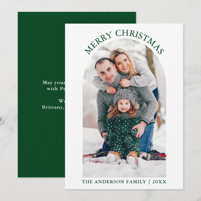 Modern Merry Christmas Photo Arch Green Holiday Card (Front/Back)