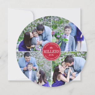 Modern Merry Christmas Photo Card   Round Card