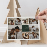 Modern Merry | Christmas Photo Collage Card<br><div class="desc">Modern Christmas photo collage card features eight photos arranged in a grid layout,  with your personal holiday message and names in white on hunter green. A simple and minimal design that shows off your favourite photos. Cards reverse to a dark green and white snowflake pattern.</div>