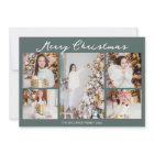 Modern Merry Christmas Photo Collage Grey Green