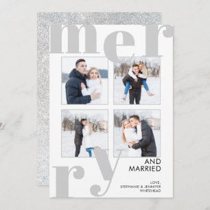 Modern Merry Christmas Photo Collage Grey Holiday Card