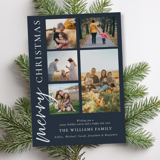 Modern Merry Christmas Photo Collage Holiday Card (Creator Uploaded)