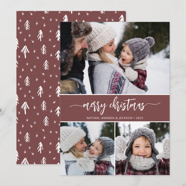 Modern Merry Christmas Photo Collage Holiday Card (Front/Back)