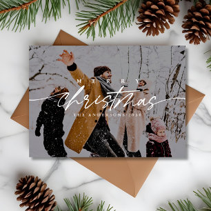Modern Merry Christmas Photo   Dark Overlay  Holiday Card