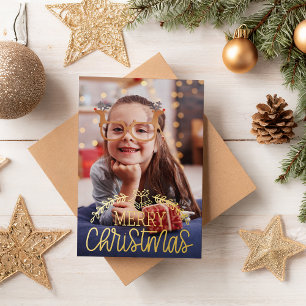 Modern Merry Christmas Photo Foil Foil Holiday Card