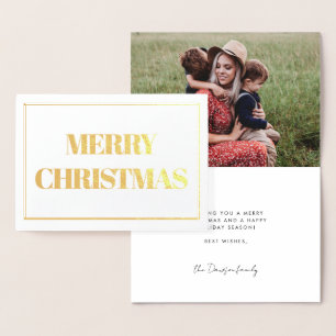 Modern Merry Christmas photo gold Foil Card