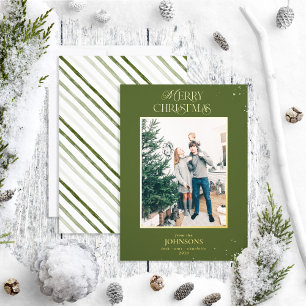 Modern Merry Christmas Photo Green Gold Foil Holiday Card
