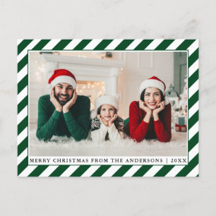 Modern Merry Christmas Photo Green Stripes Postcard