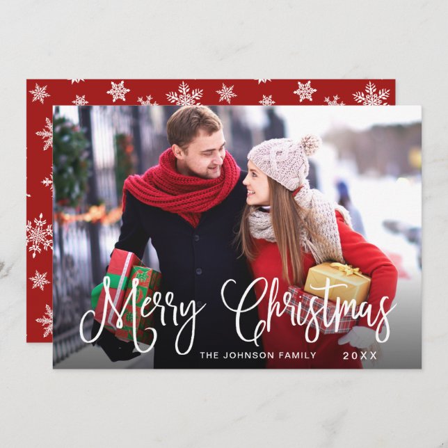 Modern Merry Christmas PHOTO Greeting Holiday Card (Front/Back)