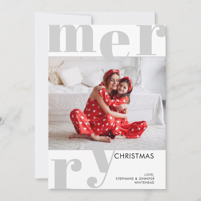 Modern Merry Christmas Photo Grey Holiday Card (Front)