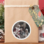 Modern Merry Christmas Photo ornament  Classic Round Sticker<br><div class="desc">Modern Calligraphy Christmas ornament Bold Red Classic Round Sticker template to personalise for your Christmas wishes!</div>