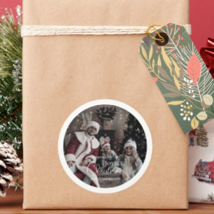 Modern Merry Christmas Photo ornament  Classic Round Sticker