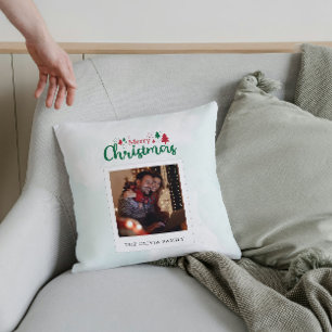 Modern Merry Christmas Photo Personalised Cushion