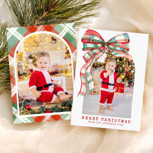 Modern Merry Christmas Photo Red Green Holiday Card