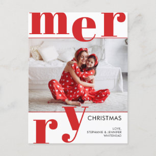 Modern Merry Christmas Photo Red Holiday Postcard