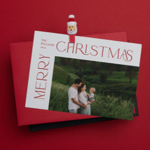 Modern Merry Christmas Photo Red Typography Holiday Card