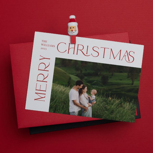 Modern Merry Christmas Photo Red Typography Holiday Card (Spread the magic of the holidays with these beautiful cards 🎅🏼❤️)