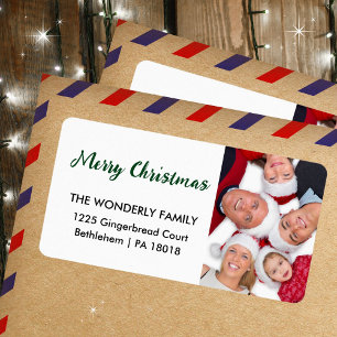 Modern Merry Christmas Photo Return Address Label