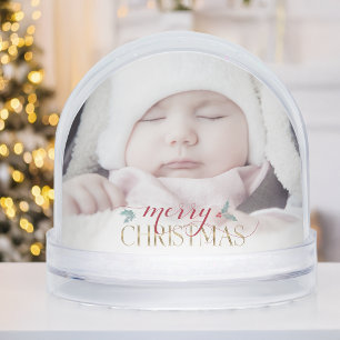 Modern Merry Christmas Photo Snow Globe
