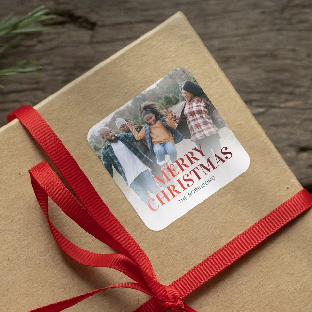 Modern Merry Christmas Photo Square Sticker (Creator Uploaded)