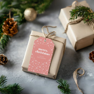 Modern Merry Christmas Pink with Snowflake Pattern Gift Tags