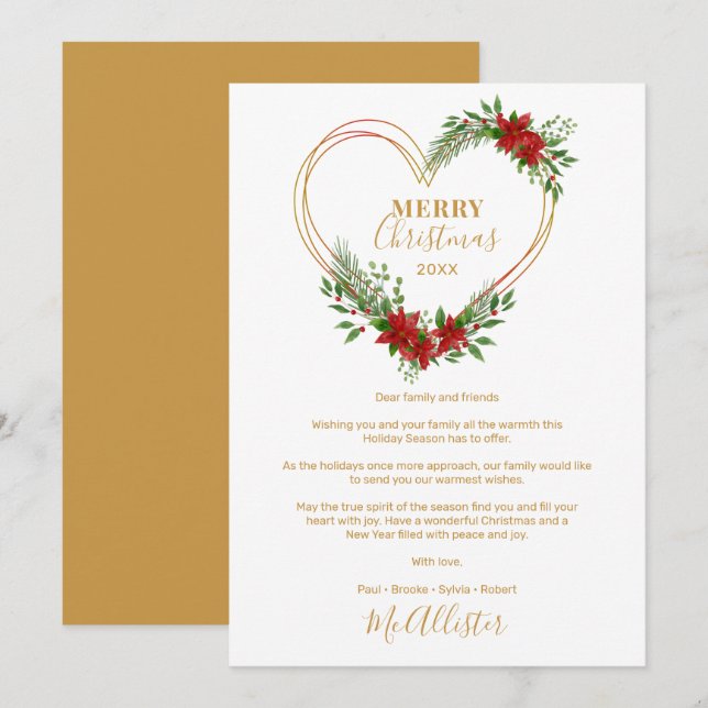 Modern Merry Christmas Poinsettias Heart Script (Front/Back)