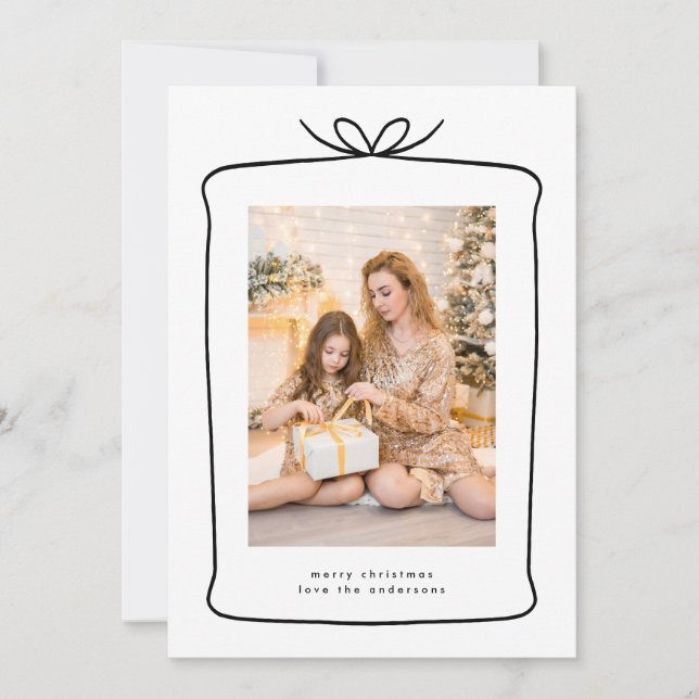 Modern Merry Christmas Present Ribbon Photo Holiday Card (Front)