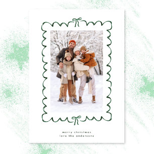 Modern Merry Christmas Present Ribbon Photo Holiday Card