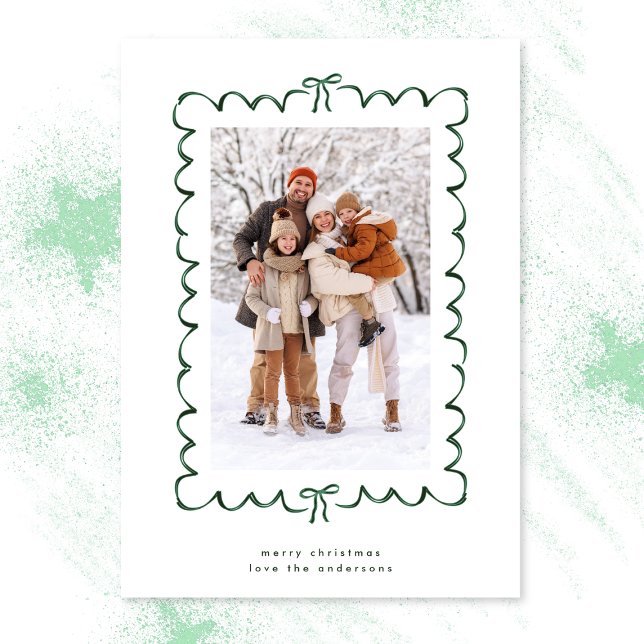 Modern Merry Christmas Present Ribbon Photo Holiday Card (Creator Uploaded)