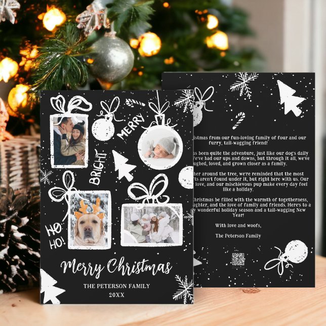 Modern merry Christmas presents black fun 4 photos Holiday Card (Modern merry Christmas presents black fun 4 photos Holiday Card)