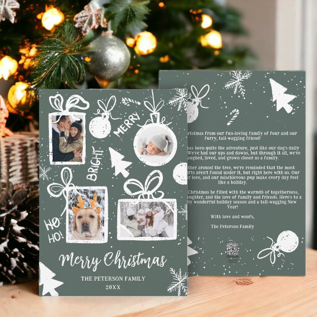 Modern merry Christmas presents green fun 4 photos Holiday Card (Modern merry Christmas presents green fun 4 photos Holiday Card)
