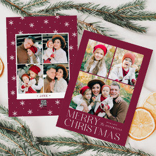 Modern Merry Christmas Purple 7 Photo Collage Holiday Card