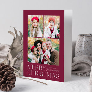 Modern Merry Christmas Purple 7 Photo Collage Holiday Card