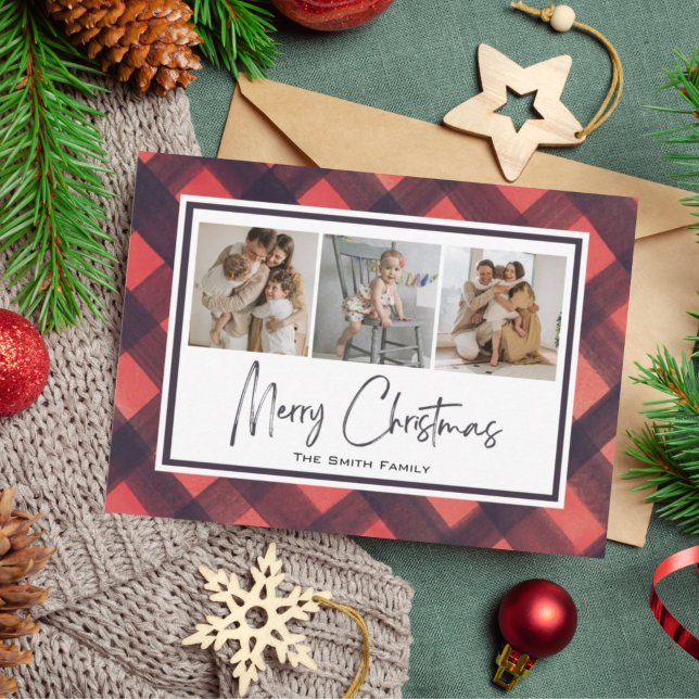 Modern Merry Christmas Red Black Plaid Holiday (Creator Uploaded)