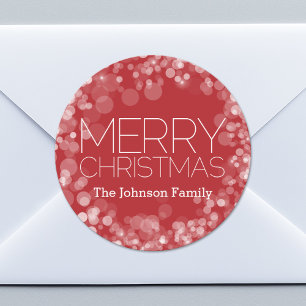 Modern Merry Christmas Red Bokeh Personalised Classic Round Sticker