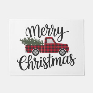 Modern Merry Christmas Red Buffalo Plaid Truck Doormat