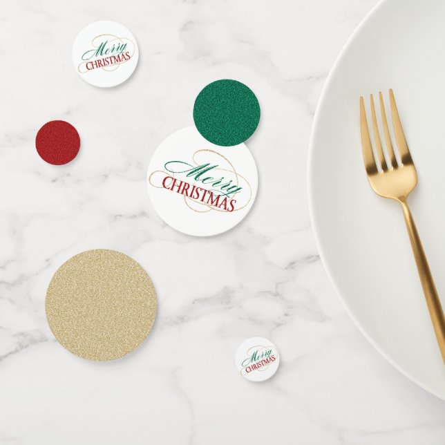 Modern Merry Christmas Red Green Gold Script Confetti (Group)