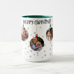 Modern Merry Christmas Red Ornament Holiday Photo  Mug