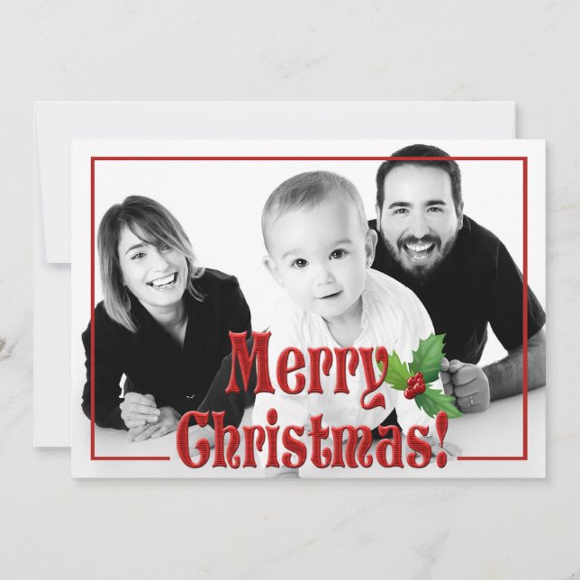 Modern Merry Christmas Red Overlay Custom Photo Holiday Card (Front)