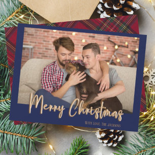 Modern Merry Christmas Red Plaid Holiday Photo