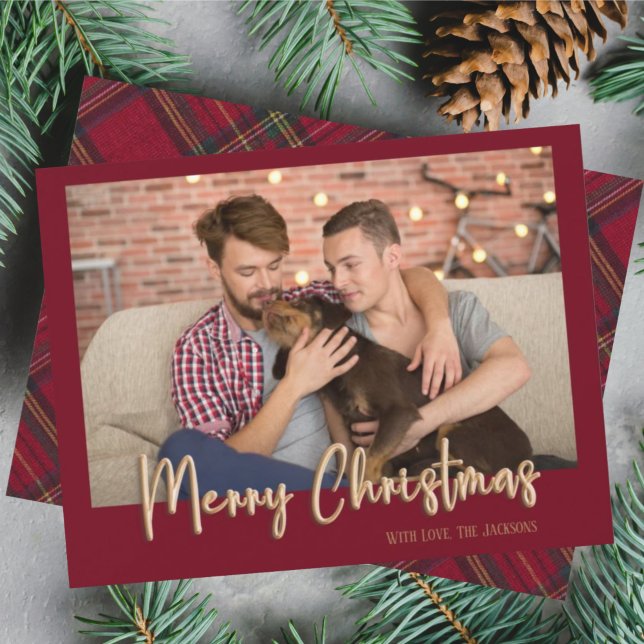 Modern Merry Christmas Red Plaid Holiday Photo (Creator Uploaded)