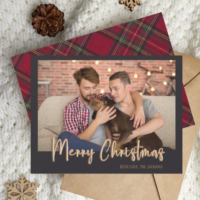 Modern Merry Christmas Red Plaid Holiday Photo (Creator Uploaded)