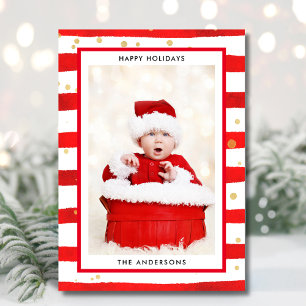 Modern Merry Christmas Red Stripe Photo Holiday Card