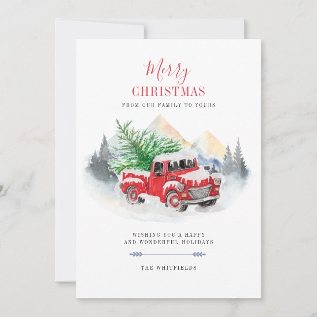 Modern Merry Christmas Red Truck Buffalo Family (Front)