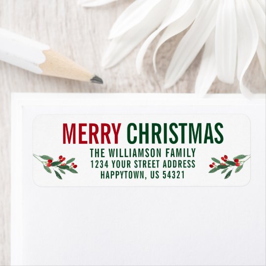 Modern Merry Christmas Return Address Label | Zazzle.co.uk