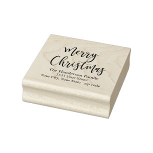 Modern Merry Christmas Return Address Rubber Stamp